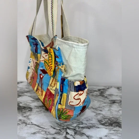 Sun N Sand Paul Brent Canvas Beach Tote – Shore Theme, Flip Flop Charm - Picture 2 of 8